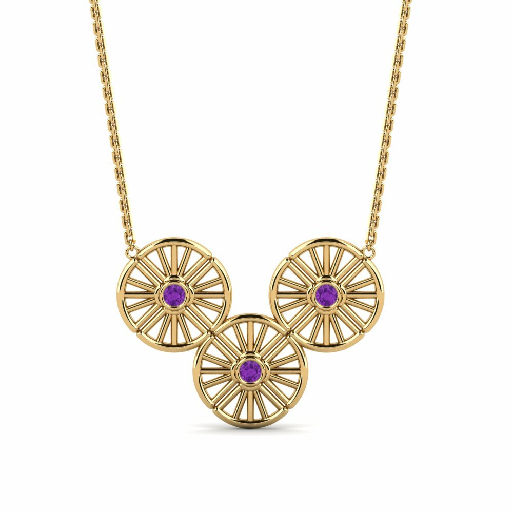 18ct Yellow Gold Round Amethyst Women's Necklace Nerai
