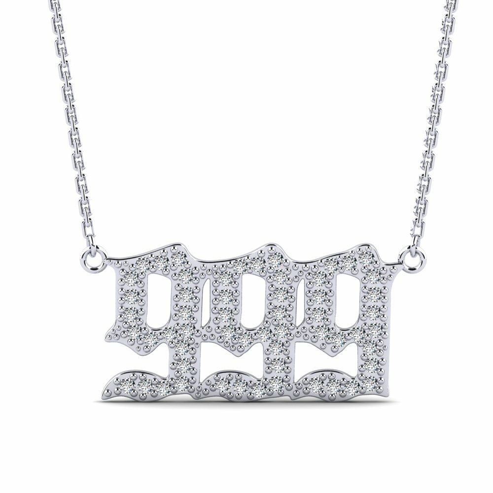 925 Silver Round Zirconia Women's Necklace Angel Number 999