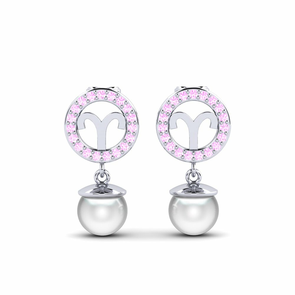 925 Silver Round Pink Sapphire Women's Earring Brena - Aries