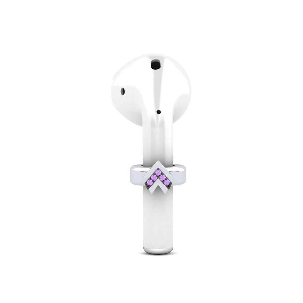 14ct White Gold with Black Rhodium Round Amethyst Airpods Rakonto