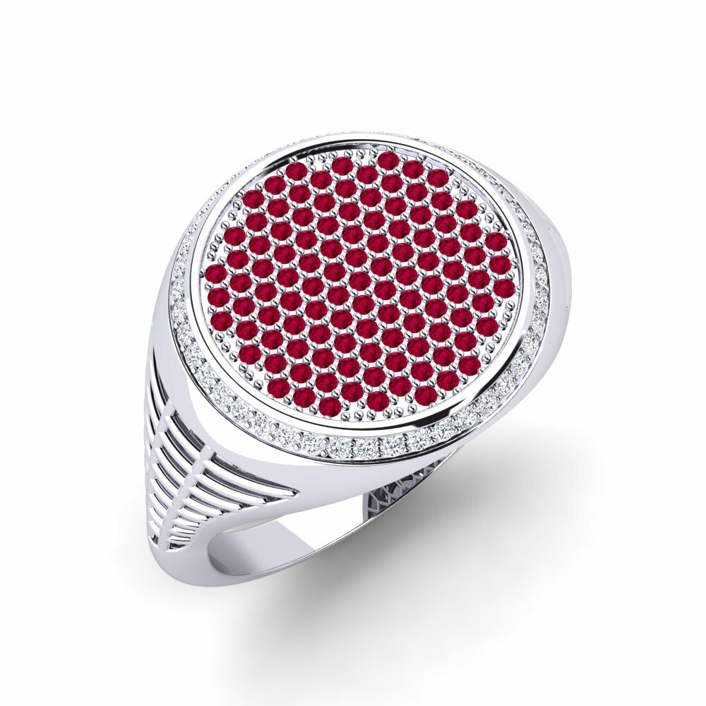9ct White Gold Round Ruby Men's Ring Kirlia