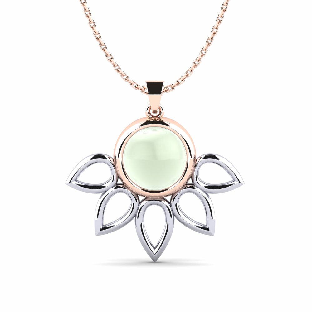 14ct Rose & White Gold Cabochon Round Green Amethyst (Lab Created) Women's Pendant Alzina