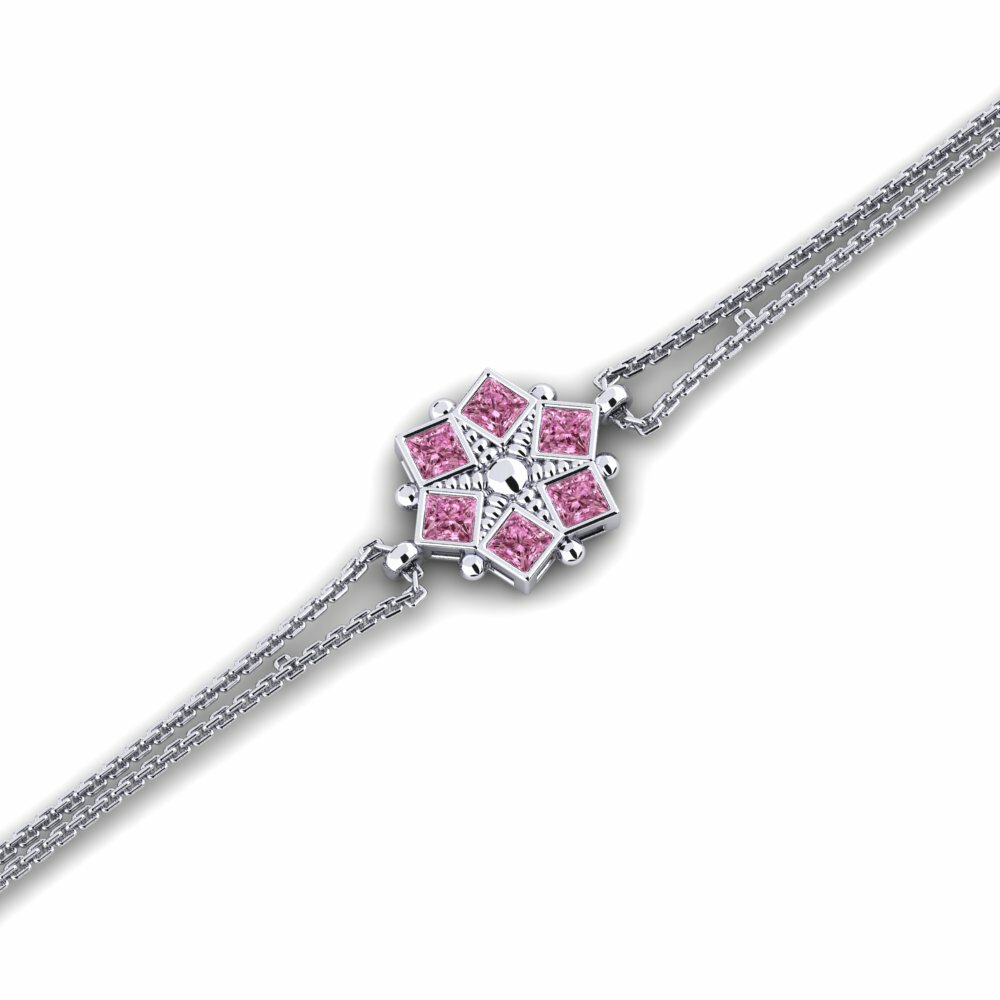 14ct White Gold Princess Rhodolite Garnet Women's Bracelet Cihrryp
