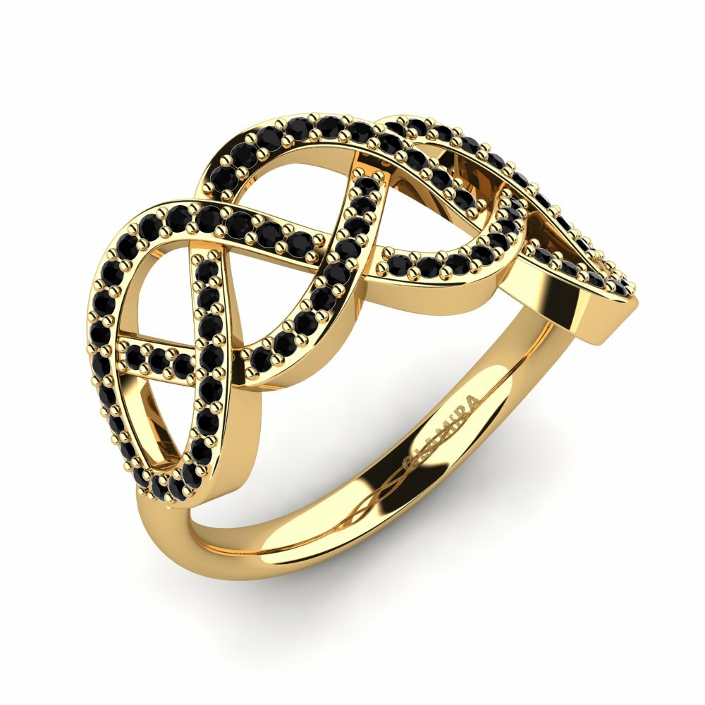 18ct Yellow Gold Round Black Sapphire Ring Eliorah